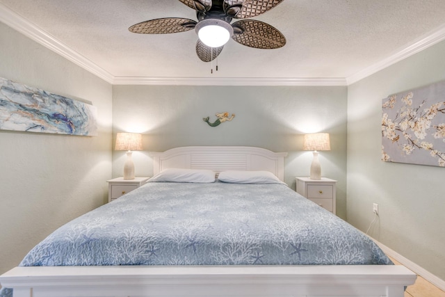 159 Southwind Dr, Saint Augustine, FL 32080 - bedroom with ornamental molding, a textured ceiling, and a ceiling fan