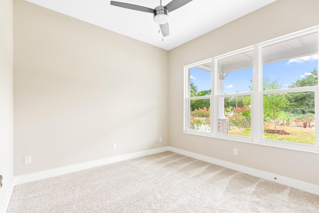 unfurnished room featuring ceiling fan and carpet