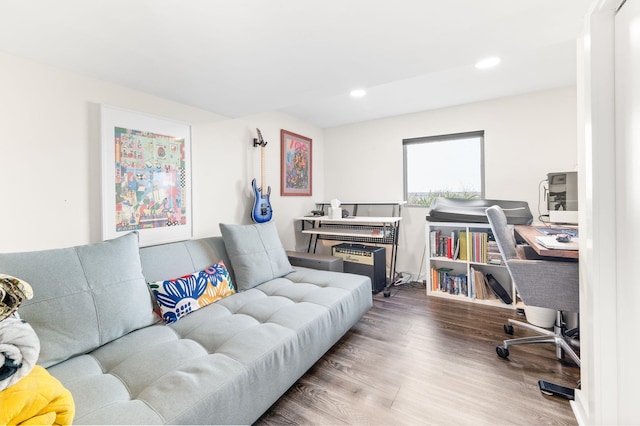 office area featuring recessed lighting and wood finished floors