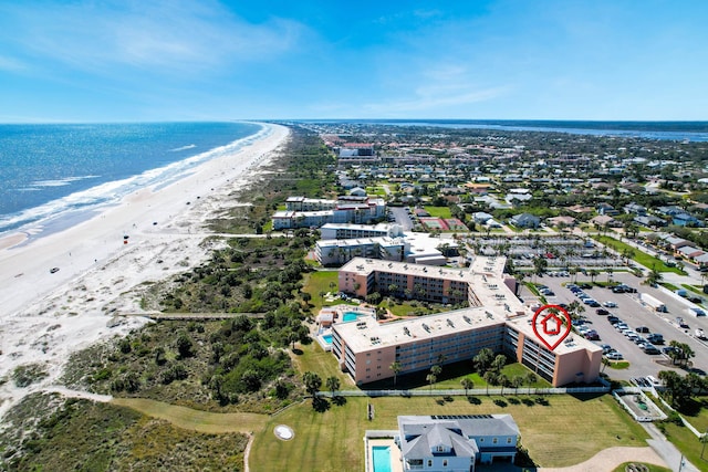 aerial view featuring a beach view and a water view