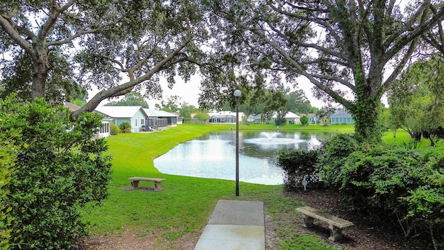 view of yard with a water view