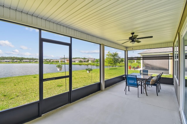 100 Dove Tree Ln, Saint Augustine, FL 32095 - sunroom featuring a water view, a ceiling fan, and outdoor dining space