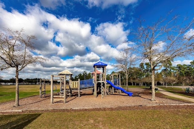 view of play area with a yard