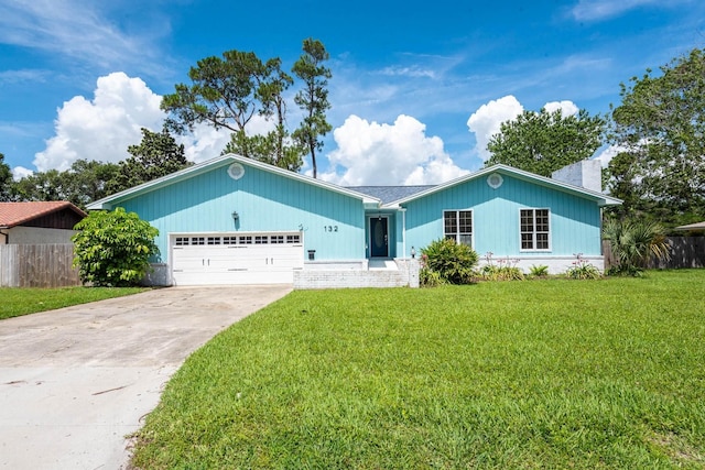132 Southwind Cir, Saint Augustine, FL 32080 - ranch-style home with a chimney, a garage, and driveway