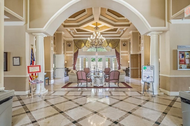 501 Olympic Cir, Saint Augustine, FL 32092 - lobby with coffered ceiling, crown molding, and a high ceiling
