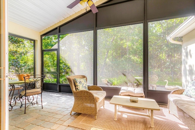 501 Olympic Cir, Saint Augustine, FL 32092 - sunroom with plenty of natural light, ceiling fan, vaulted ceiling, and an outdoor living space