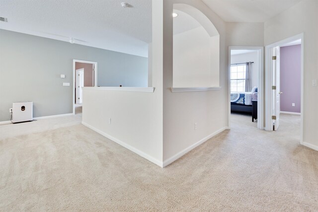 empty room featuring light colored carpet and a textured ceiling