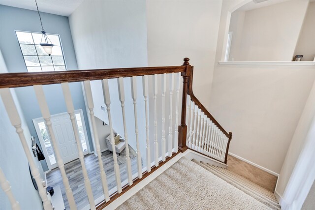 stairway with a high ceiling