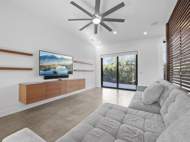 living room featuring ceiling fan