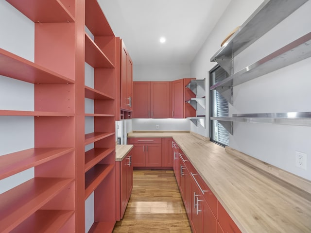 interior space featuring butcher block counters and light wood-type flooring