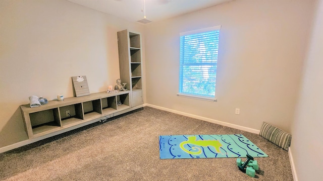 misc room featuring carpet floors, plenty of natural light, and baseboards