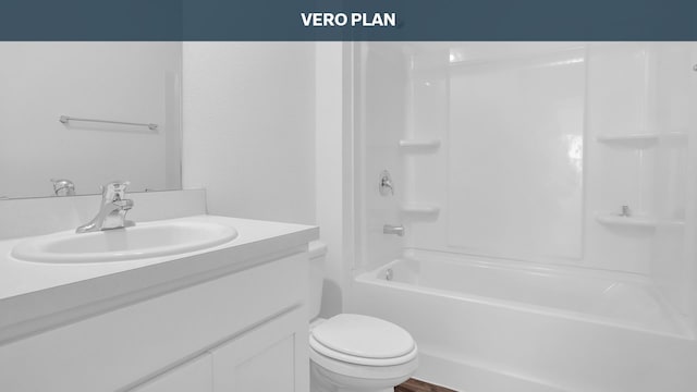 full bathroom with vanity, toilet, and bathtub / shower combination