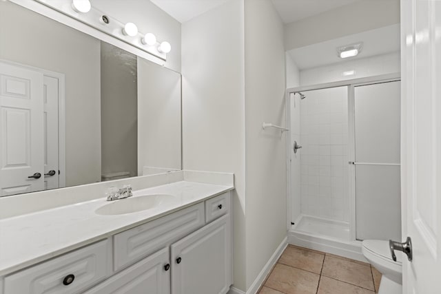 4515 Serena Cir, Saint Augustine, FL 32084 - full bathroom with a stall shower, toilet, tile patterned flooring, and vanity