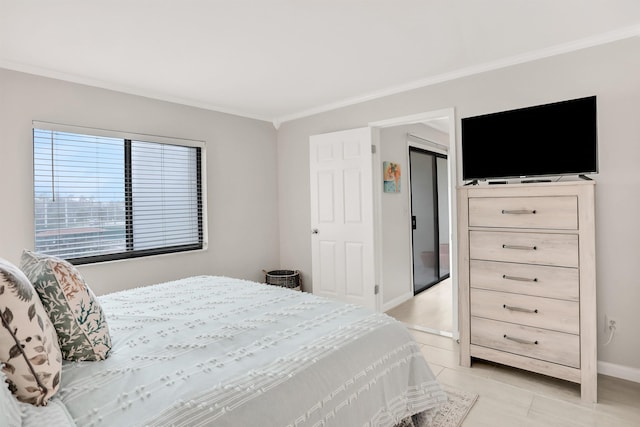 tiled bedroom with crown molding