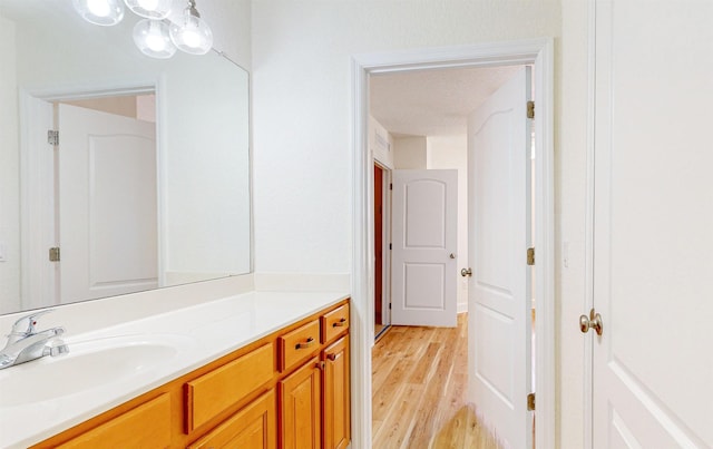 bathroom with vanity and wood-type flooring