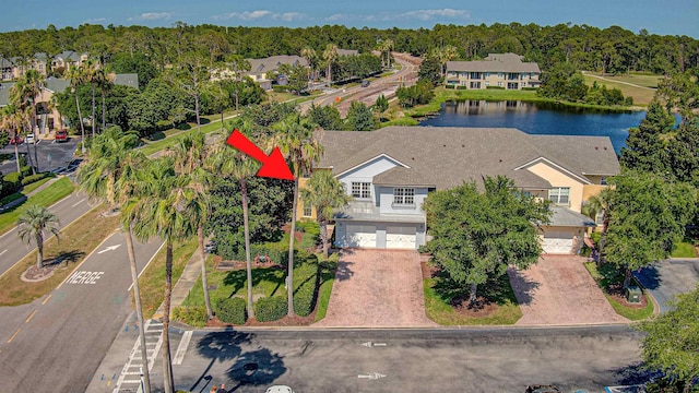 aerial view featuring a water view