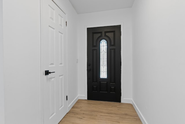 foyer entrance with light hardwood / wood-style floors and a healthy amount of sunlight