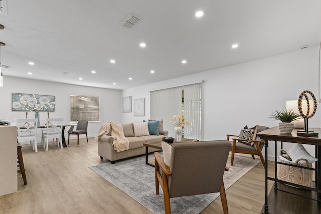 living room featuring light wood-type flooring