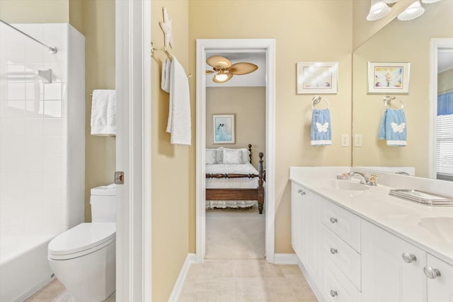 full bathroom featuring tile patterned floors, shower / bathing tub combination, vanity, and toilet