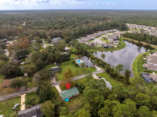 aerial view with a water view