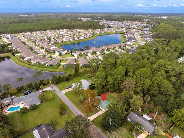 aerial view with a water view