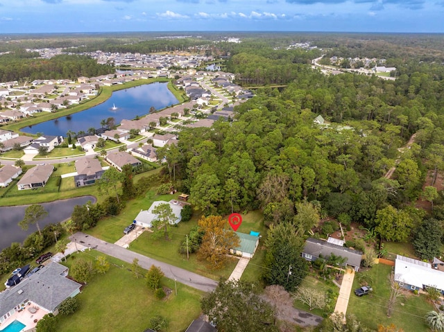 aerial view with a water view