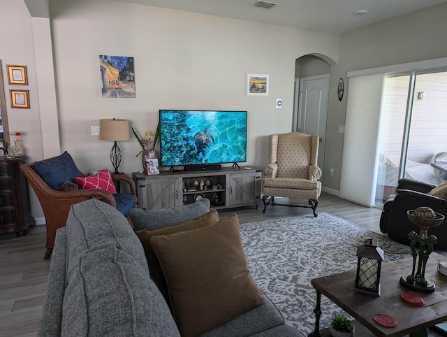 living room with light wood-type flooring