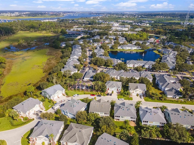 bird's eye view featuring a water view