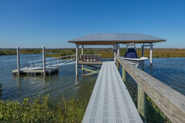 view of dock with a water view