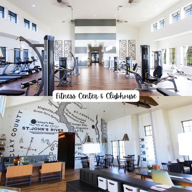 269 Clarys Run, Saint Augustine, FL 32092 - gym with high vaulted ceiling, wood finished floors, healthy amount of natural light, and recessed lighting