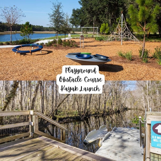 269 Clarys Run, Saint Augustine, FL 32092 - dock area with a deck with water view and view of scattered trees