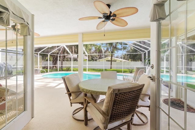 102 Saint Johns Blvd, East Palatka, FL 32131 - sunroom / solarium featuring a ceiling fan and a pool