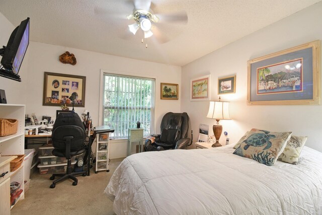 1711 Old Beach Rd, Saint Augustine, FL 32080 - carpeted bedroom featuring a desk, a textured ceiling, and a ceiling fan