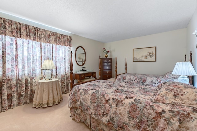 bedroom with carpet flooring and a textured ceiling