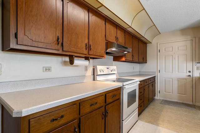 kitchen with white range with electric stovetop