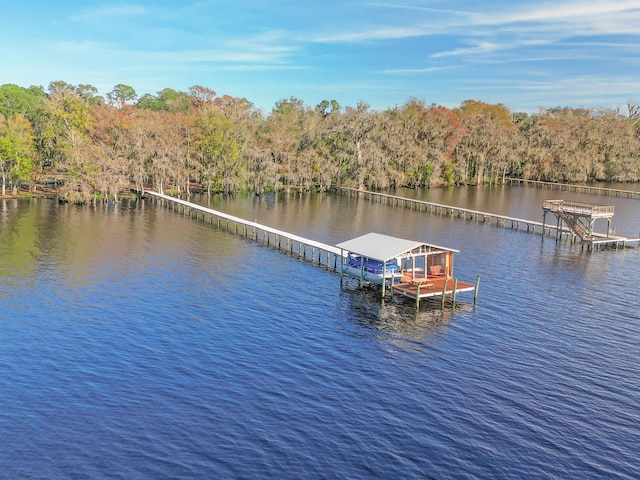 view of dock featuring a water view