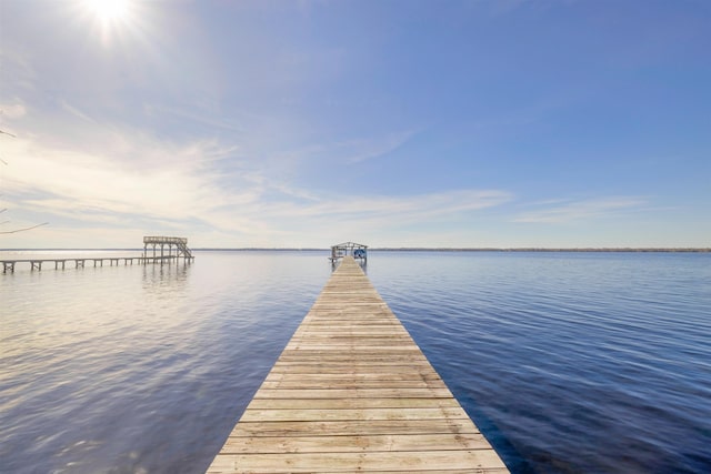 dock area with a water view