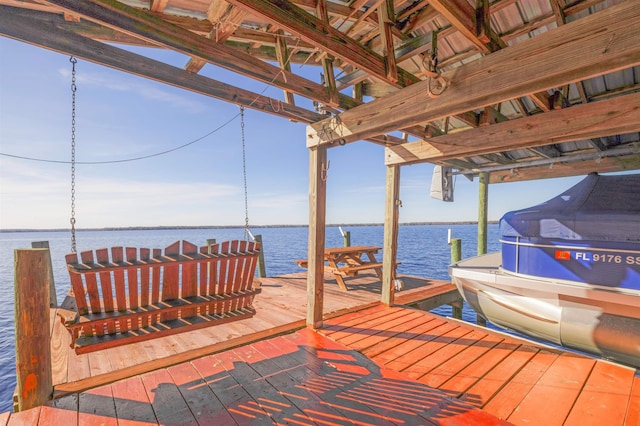 dock area with a water view