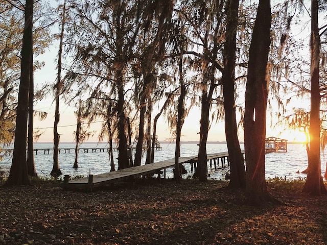 view of dock with a water view