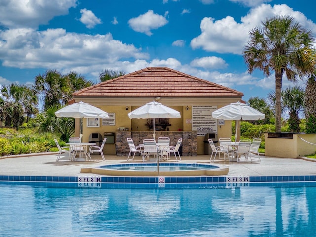 view of swimming pool with a patio