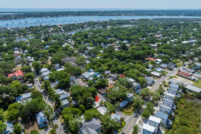 aerial view featuring a residential view and a water view