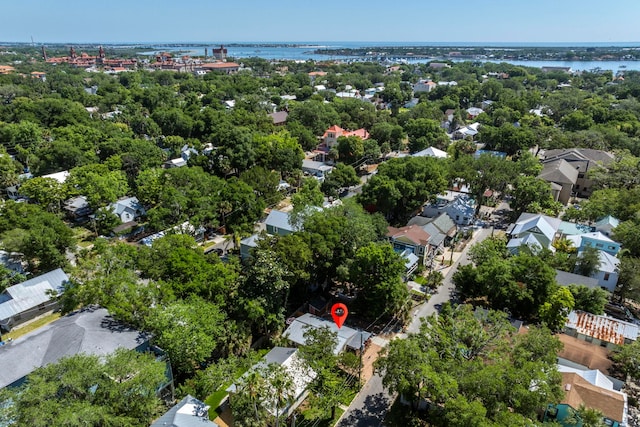 bird's eye view featuring a residential view and a water view