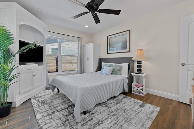 110 Arredondo Ave, Saint Augustine, FL 32080 - bedroom with dark wood finished floors, baseboards, ceiling fan, and recessed lighting