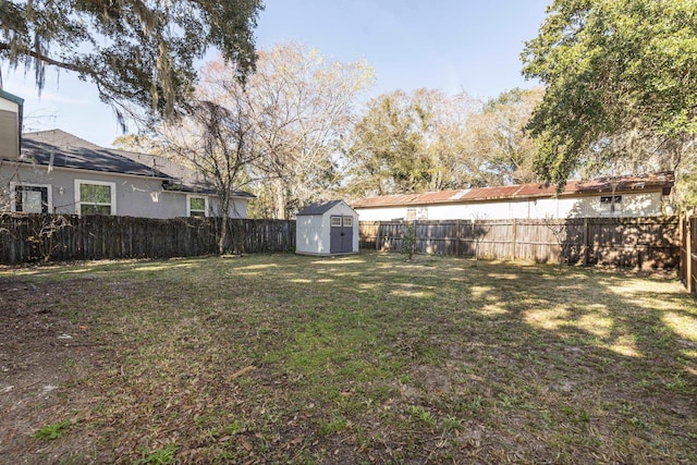 view of yard with a storage unit