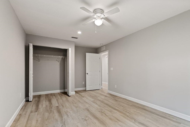 2891 N 8th St, Saint Augustine, FL 32084 - unfurnished bedroom featuring light wood finished floors, a closet, recessed lighting, and ceiling fan