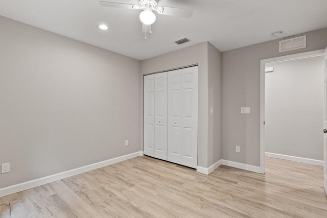 2891 N 8th St, Saint Augustine, FL 32084 - unfurnished bedroom with wood finished floors, a closet, recessed lighting, and ceiling fan