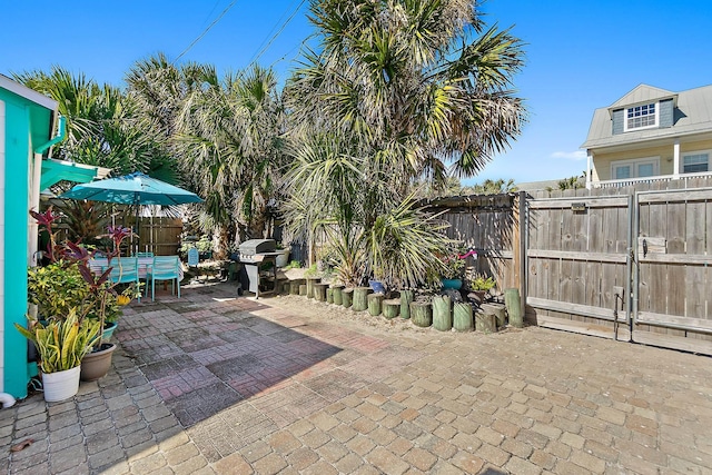 view of patio with fence private yard and area for grilling