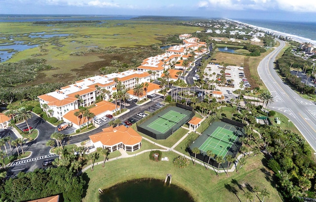 aerial view featuring a water view