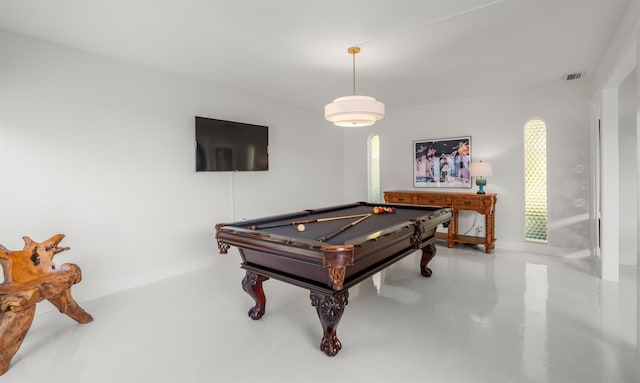 101 Dolphin Dr, Saint Augustine, FL 32080 - recreation room with baseboards, pool table, finished concrete floors, and visible vents
