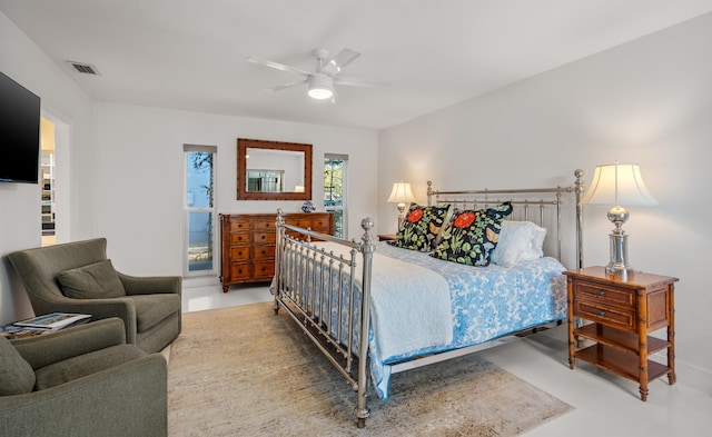 101 Dolphin Dr, Saint Augustine, FL 32080 - bedroom with finished concrete flooring, ceiling fan, and visible vents